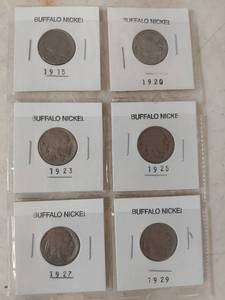 lot 1245 image: Card of 6 Buffalo Nickels