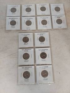 lot 1266 image: 2 Cards of Old Jefferson Nickel