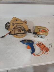 lot 1299 image: Black & Decker Circular Saw with Jig Saw and Hot Glue Gun