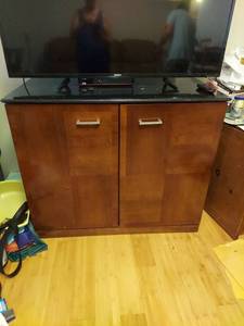 lot 2025 image: TV Cabinet with 2 Doors and Black Marble Top Surface