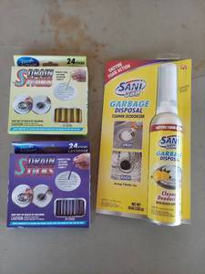 lot 2056 image: (2) Drain Sticks 24-Count & Sani 900 Garbage Disposal Cleaner Deodorizer 10oz