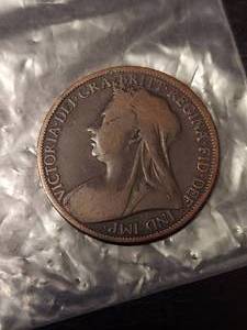 lot 2124 image: 1901 British One Penny Coin - Queen Victoria