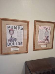 lot 1098 image: 2 Framed Goulds Pumps Saturday Evening Post Advertisements Norman Rockwell
