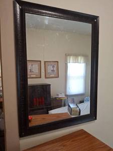 lot 1101 image: Black Frame Wall Mirror with Textured Border