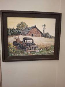 lot 1104 image: Framed Rural Farm Scene Painting