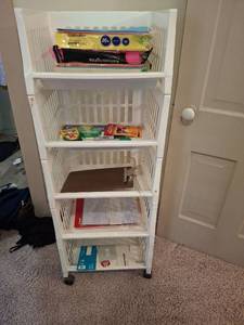 lot 1105 image: White 5-Tier Rolling Storage Organizer Cart with Baskets