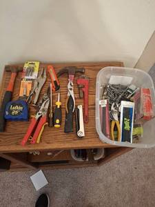 lot 1115 image: Hand Tools Lot - Hammer Pliers Wrench Tape Measure Screwdrivers