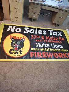 lot 1126 image: Black Cat Fireworks Sign 8 ft x 51