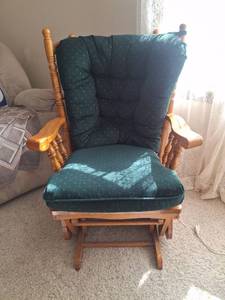 lot 1368 image: Wooden Glider Rocker with Teal Green Cushions