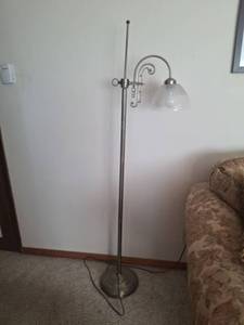 lot 1373 image: Floor Lamp with Scrolled Arm and Glass Shade