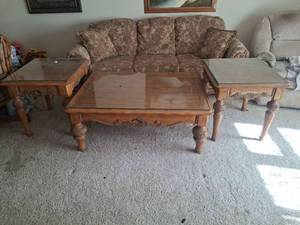 lot 1377 image: 3 Living Room Tables - Coffee Table and 2 End Tables