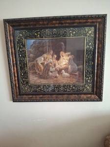 lot 1378 image: Framed Religious Print - Nativity Scene, Ornate Frame