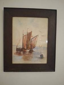 lot 1383 image: Framed Watercolor - Sailing Vessels Shallow Water