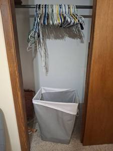 lot 1447 image: Lot of Plastic Hangers with Laundry Basket
