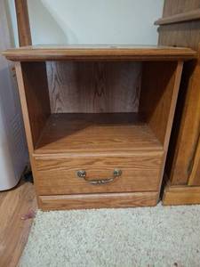 lot 1450 image: Wood Nightstand with Open Shelf and Drawer