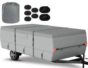 $90 Pop Up Camper Tent Cover - 7-Layer Tearproof, Gray, Fits 12'-14'