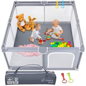 lot 206 image: $56 Todale Baby Playpen - 50 x 50 x 27 in Grey, Foldable, Ventilated