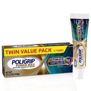 lot 269 image: 2 Pack Poligrip PowerMax Ultimate Denture Adhesive, Zinc Free, 2.2 oz