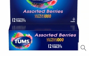 lot 286 image: Tums Extra Strength 750 Antacid with Calcium, 3 Pack, Berry, 8-Count