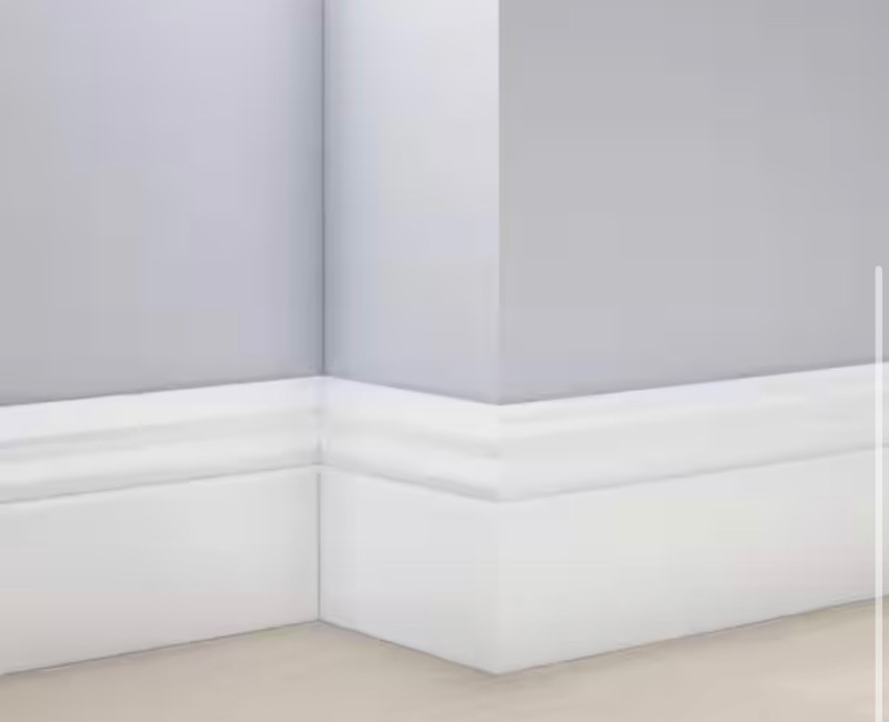 lot 75 image: 5-14 in. x 58 in. x 96 in. Baseboard White Prepainted Waterproof Colonial PVC Moulding (1-Piece)