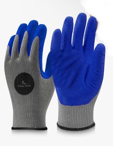 lot 24 image: 24 Pairs Blue Latex Coated, Gardening Gloves, Work Gloves, Double dipped, Textured Grip Gloves - Blue & Grey XL size