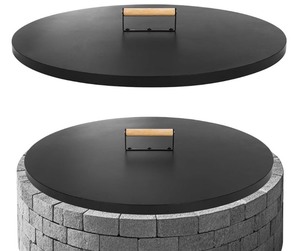 lot 26 image: Firepit Lid Round 30 Inch - Rust Resistant Fire Pit Lid Cover with Wooden Handle & Gloves, Fire Pit Snuffer Lid for Courtyards, Patio, Winter Cold Protection Retails $109