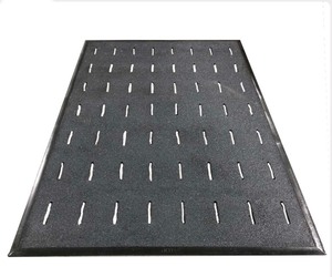 lot 154 image: Slip Shield Black 3 x 5 Slip-Resistant Kitchen Mat, Drainage Slots, All-Grit, 6.6MM Thickness, Beveled Edges Retails $141