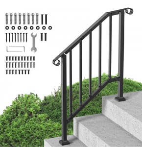 lot 50 image: VEVOR Handrails for Outdoor Steps, 2-3 Step Stair Hand Rail Kit, Transitional Carbon Steel Railings with Installation Kit, Stair Rails for Seniors, Concrete Steps & Porch & Deck, Black Retro Arch