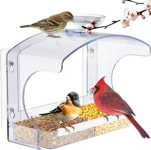 lot 2004 image: Goodeco Clear Window Bird Feeder - Outdoor Window Feeder with Bird Water Bowl & Strong Self-Adhesive Hooks for Outside Watchings - with a Brush, Easy to Clean, Ideal Gifts for Mom Parents