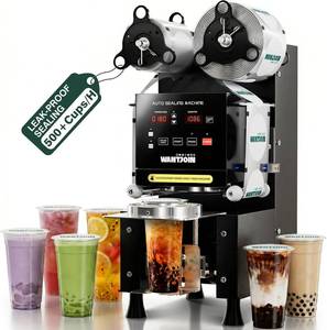 $440 WantJoin Cup Sealing Machine - Commercial Boba Sealer Machine 2S Sealing Auto Film Alignment 90/95mm LED Panel Temperature Control, Electric Semi Automatic Cup Sealer for Bubble Milk Tea Coffee
