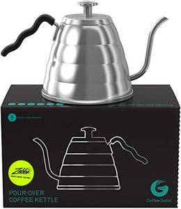 lot 2031 image: Coffee Gator Gooseneck Kettle with Thermometer - 34oz Premium Stainless Steel Pour Over Coffee Maker Kettle, Stove Top, wPrecision Drip Spout, for Drip Coffee, French Press, Tea Kettle, 4 Cup, 1L