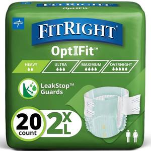 lot 2051 image: FitRight Adult Incontinence Briefs with Tabs, Heavy Absorbency, 2XL, 60 to 70, 20 Count