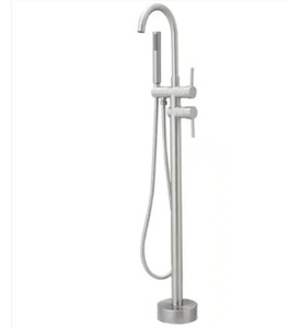 lot 2058 image: Single Handle Floor Mount Freestanding Tub Faucet Bathtub Filler with Hand Shower in Brushed Nickel