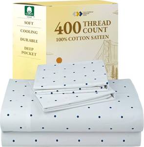 lot 2064 image: California Design Den Printed King Size Sheets Set - 400 Thread Count, Soft Sateen, Natural 100% Cotton Sheets, Deep Pockets, and Durable Bedding Set - Polka Dot