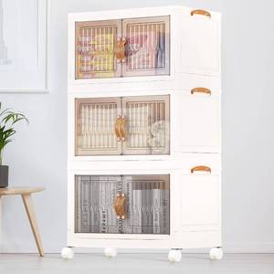 lot 2070 image: $183 Youtanic 160QT Storage Cabinet with Wheels, 39 Tall Waterproof 3-Tier Kitchen Pantry Cabinet Plastic, Freestanding Storage Cabinets Easy Assembly for Home, Bedroom, Bathroom, Study, Living Room