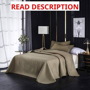 lot 2077 image: Everest Supply Oversize King,Cal King Box Stitch Taupe Color Quilted Bedspread Coverlet 118 by 106 inches Plus 2 King Shams 20 by 36 inch Breathable Reversible Fade,Stain,Shrink,Wrinkle Resistant Taupe