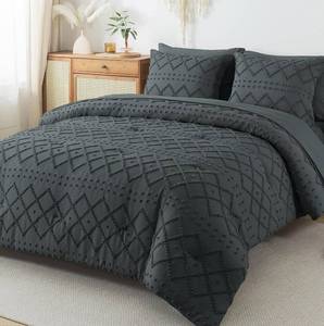 lot 2078 image: HYLEORY Full Comforters Set with Sheets Gray - 7 Pieces Bed in a Bag Queen Chevron Tufted Complete Beddding Sets with Comforter, Sheets, Pillowcases & Shams