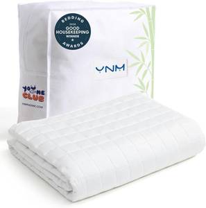 lot 2084 image: $160 YnM King Size Cooling Weighted Blanket for Adults (88x104 Inches, 25 Pounds, White), Perfect for Hot Sleepers with Cooling RayonGlass Beads, Heavy Bed Blanket for Couple on Queen or King Bed
