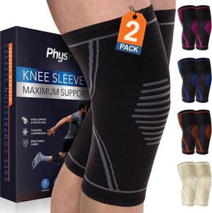 lot 3025 image: PhysFlex Knee Brace for Pain Relief - 2 Pack Knee Compression Sleeves for Men and Women - Support for Weightlifting, Gym, Workout, Volleyball - Meniscus Tear, ACL, Arthritis Size Large