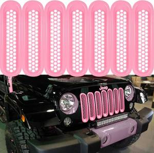 lot 3027 image: Camoo Fit For Jeep Wrangler Front Grill Inserts Clip-in Grille Guard Fit For 20072017 Jeep Wrangler JK JKU Unlimited Rubicon Sahara 7PCS (Pink)