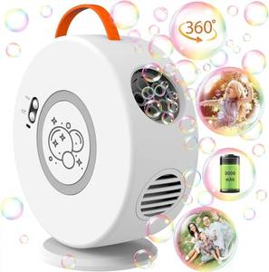 lot 3052 image: Bubble Machine Automatic Bubble Blower for Kids Toddlers Bubble Maker Electric Bubble Machine Auto Rotating 90 360  Outdoor Toy (White)