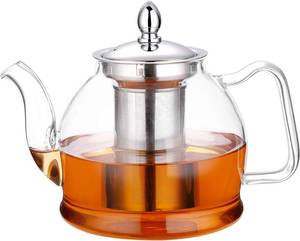 lot 3056 image: HIWARE 1000ml Glass Teapot with Removable Infuser, Stovetop Safe Tea Kettle, Blooming and Loose Leaf Tea Maker Set