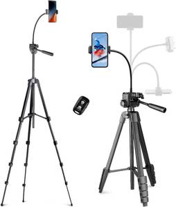 lot 3060 image: Aureday Phone Tripod, 82 Tripod for iPhone with Flexible Gooseneck, Wireless Remote and Phone Holder, Extendable Cell Phone&Camera Tripod Stand for SelfiesVideo RecordingLive StreamingVlogging