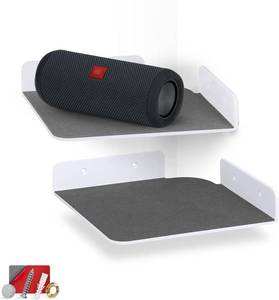 lot 3064 image: BRAINWAVZ 2-Pack 8 Corner Floating Shelf for Speakers, Books, Decor, Plants, Cameras, Photos, Kitchen, Bathroom, Routers & More Universal Small Holder Acrylic Wall Shelves (White)