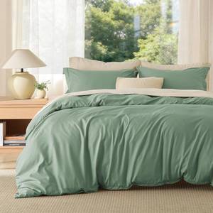 lot 3080 image: Bedsure Duvet Cover Queen Size - Soft Double Brushed Bedding Set for Kids & Adults, Zipper Closure, 3 Pieces, Includes 1 Duvet Cover (90x90) & 2 Pillow Shams, NO Comforter, Sage Green