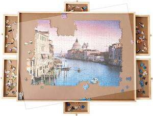 lot 3090 image: 1500 Pieces of Jigsaw Puzzle Board with 6 Drawers & Covers, Portable Jigsaw Puzzle Table, 26 X 34, Puzzle Accessories Puzzle Storage Suitable for Adults and Children