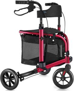 lot 3091 image: $140 WALK MATE 3 Wheel Rollator Walker with Seat for Slim Seniors, Padded Backrest Lightweight Foldable Travel Walker Ideal for Elderly, 8 Inch Tri-Wheel Modern Mobility Walking Aid Aluminum, Red