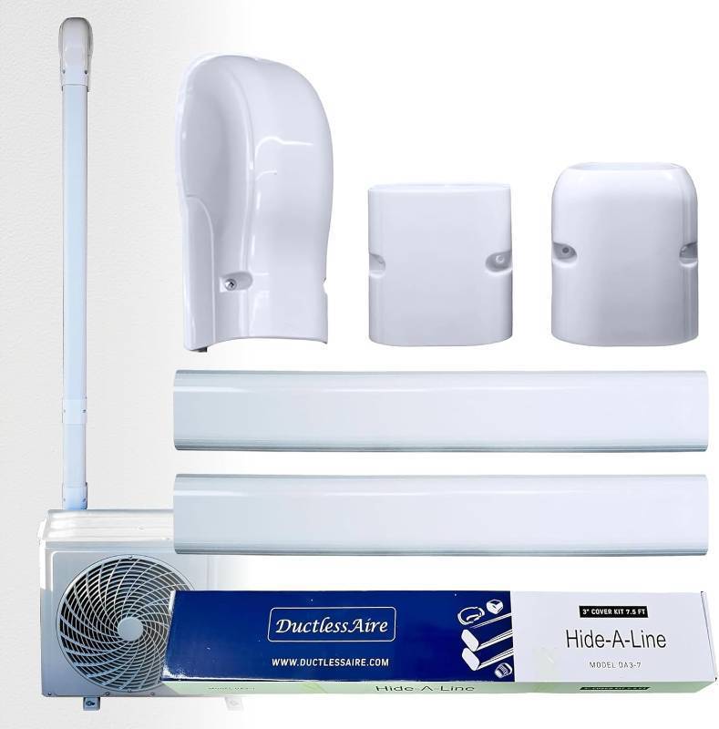 lot 161481 image: DuctlessAire - Mini Split Line Set Cover Kit - Paintable Mini Split Cover for Air Conditioner & Mini Split ACHeating System - Durable Protection - Ideal for Indoor & Outdoor Use (White, 3 x 7.5 ft)