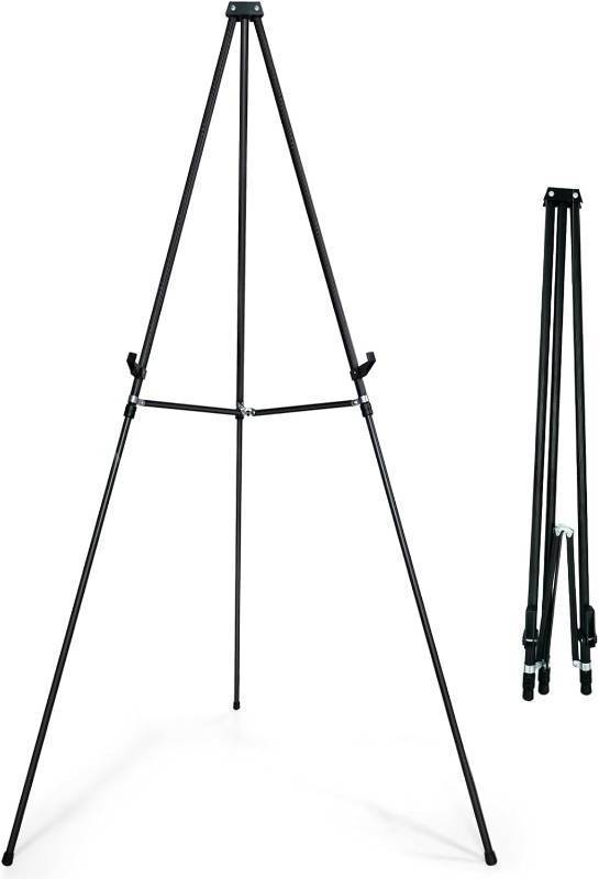 lot 251609 image: Falling in Art 70 Adjustable Aluminum Display Easel Stand, Versatile Tripod Easel for Artistic Presentations Stand, Lightweight and Sturdy for Art Shows, Exhibitions, and Studios, Holds 20 lbs