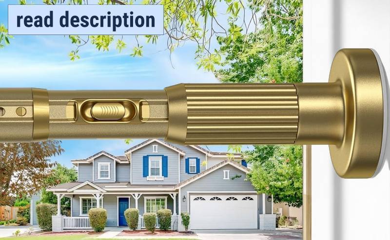 lot 351788 image: Tension Curtain Rod 40-120in Gold Adjustable Curtain Rod NO Drilling Heavy Duty Tension Rods for Bathroom Living Room Divider Outdoor Patio